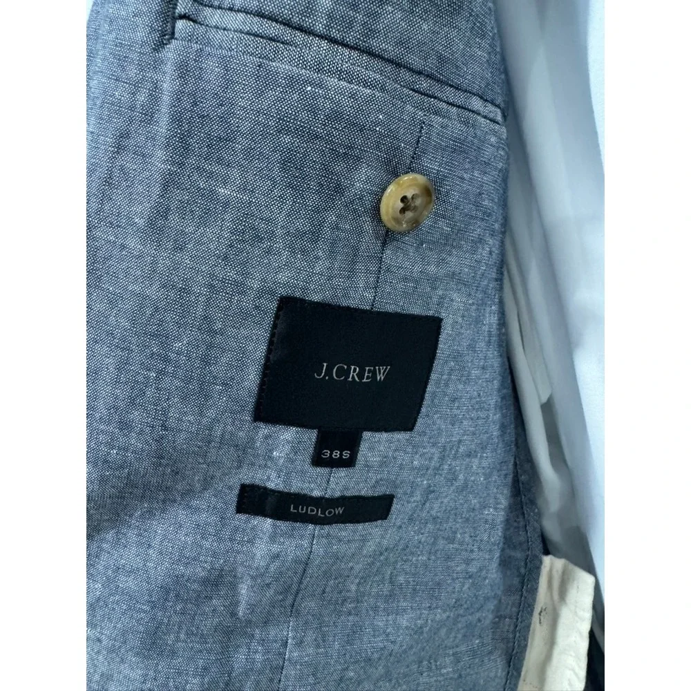 J. Crew Men Blue Linen Cotton Blend Two Button Blazer Sport Coat 38S